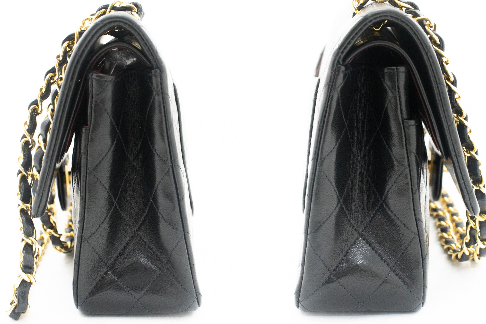 Chanel Classic Double Flap 10 Chain Shoulder Bag Black Lambskin K03