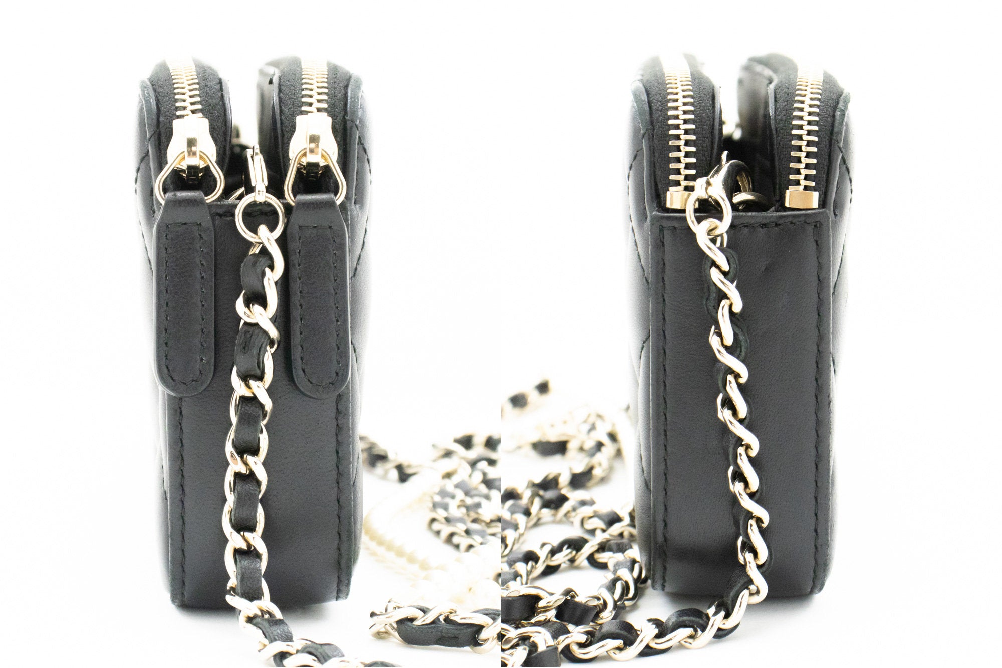 ぽんちゃんCPリング+CH waveウォレット CHANEL Lambskin Pearl Wallet On Chain WOC Double Zip Chain Bag L17