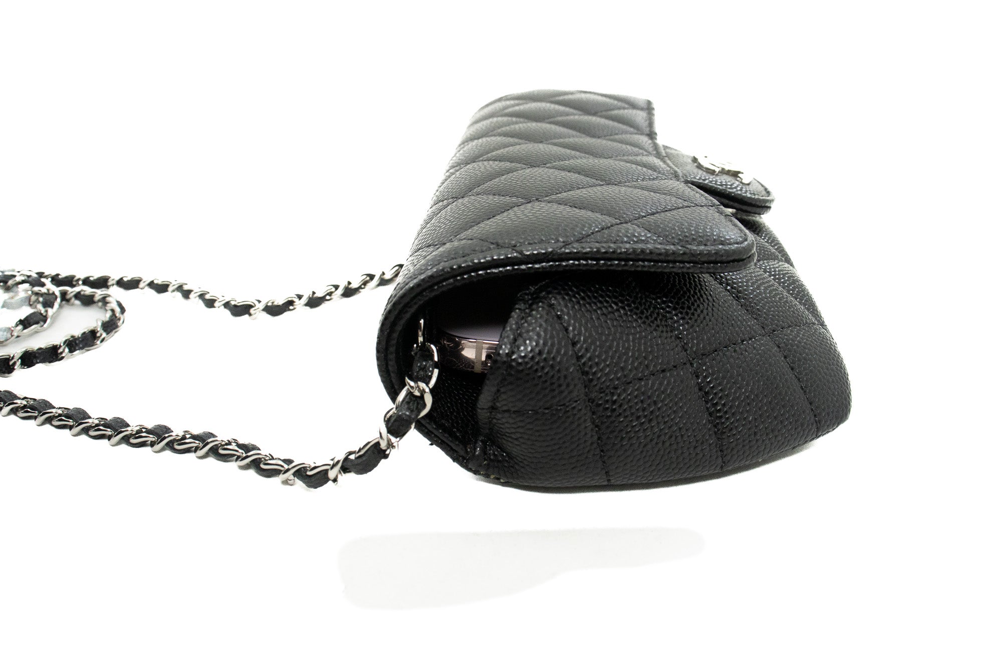 Chanel Flap Phone Holder with Chain Bag Black Crossbody Clutch J99