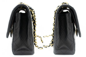 CHANEL Classic Double Flap 10" Chain Skuldertaske Sort Lammeskind k76 hannari-shop