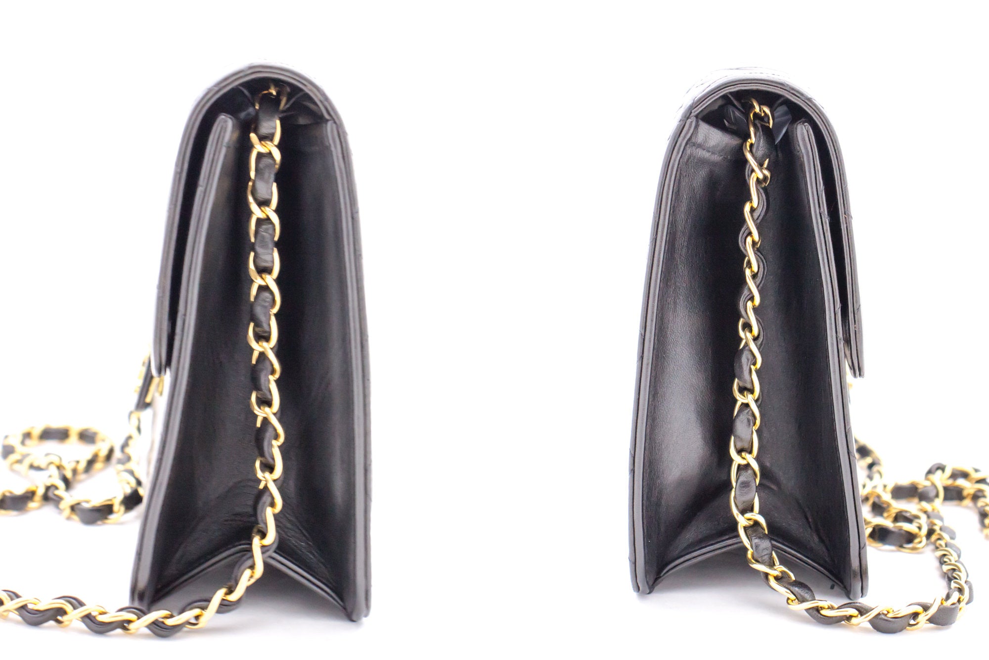 CHANEL Chain Shoulder Bag Clutch Black Quilted Flap Lambskin Purse h68 –  hannari-shop