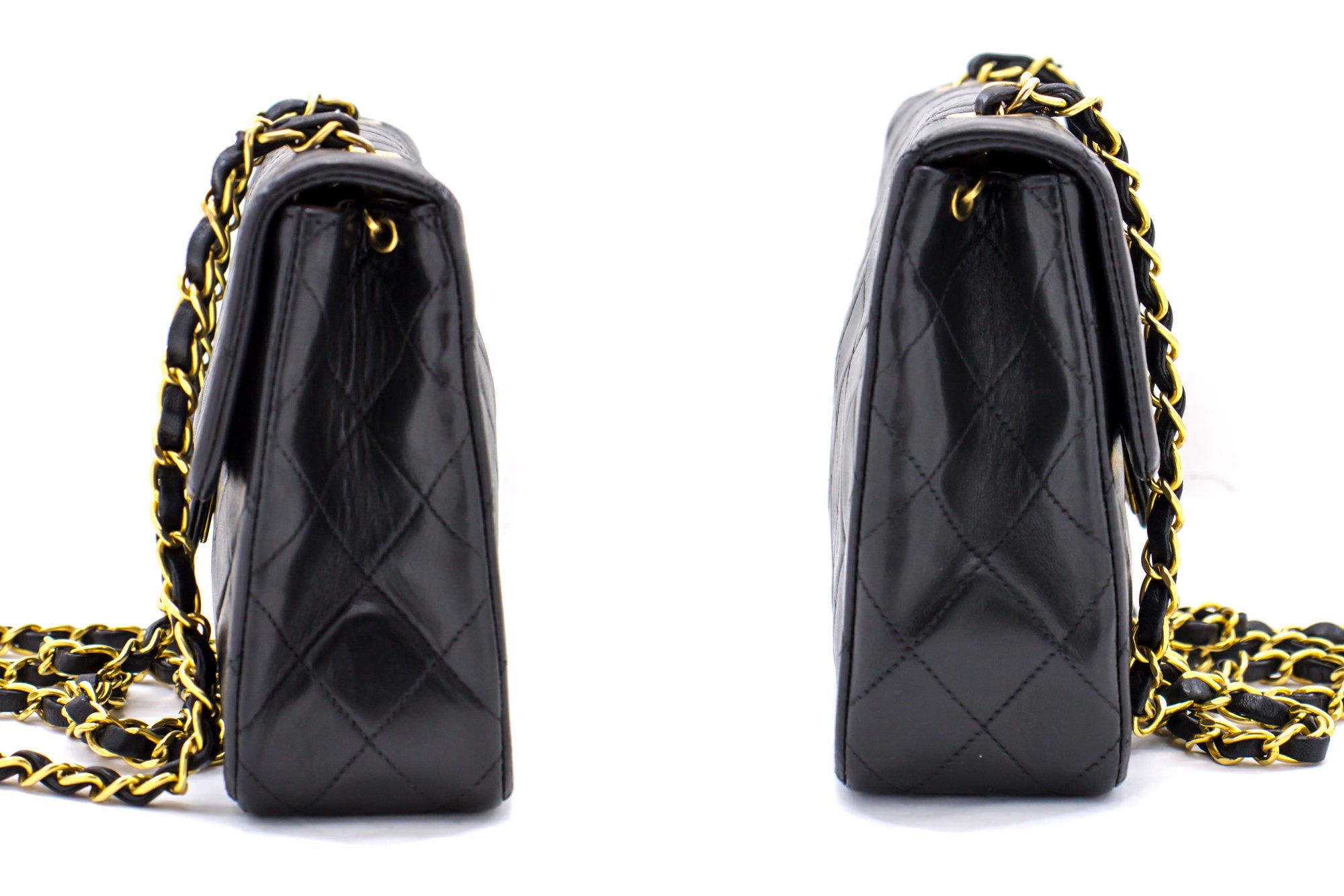 CHANEL Half Moon Chain Shoulder Bag Crossbody Black Quilted Flap k22 –  hannari-shop