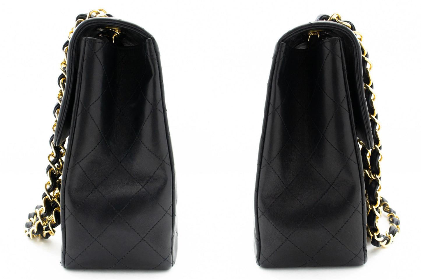 CHANEL Classic Large Borsa a Spalla con Tracolla a Catena e Patta 33 cm in Agnello Nero j74 hannari-shop