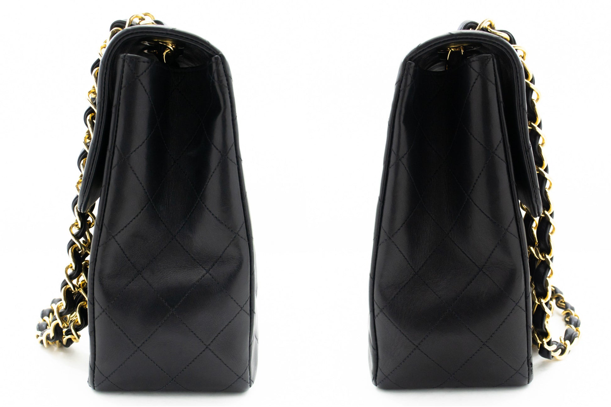 CHANEL Classic Large Borsa a Spalla con Tracolla a Catena e Patta 33 cm in Agnello Nero j74 hannari-shop