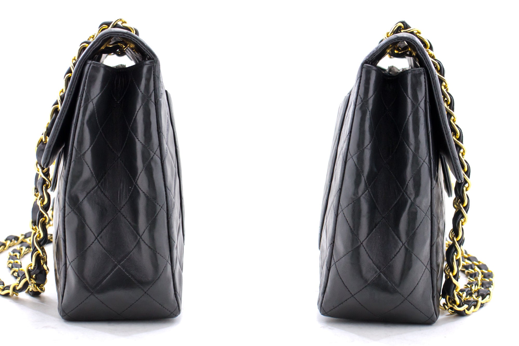 CHANEL Jumbo 13 Maxi 2.55 Flap Chain Shoulder Bag Black Lambskin e87 –  hannari-shop