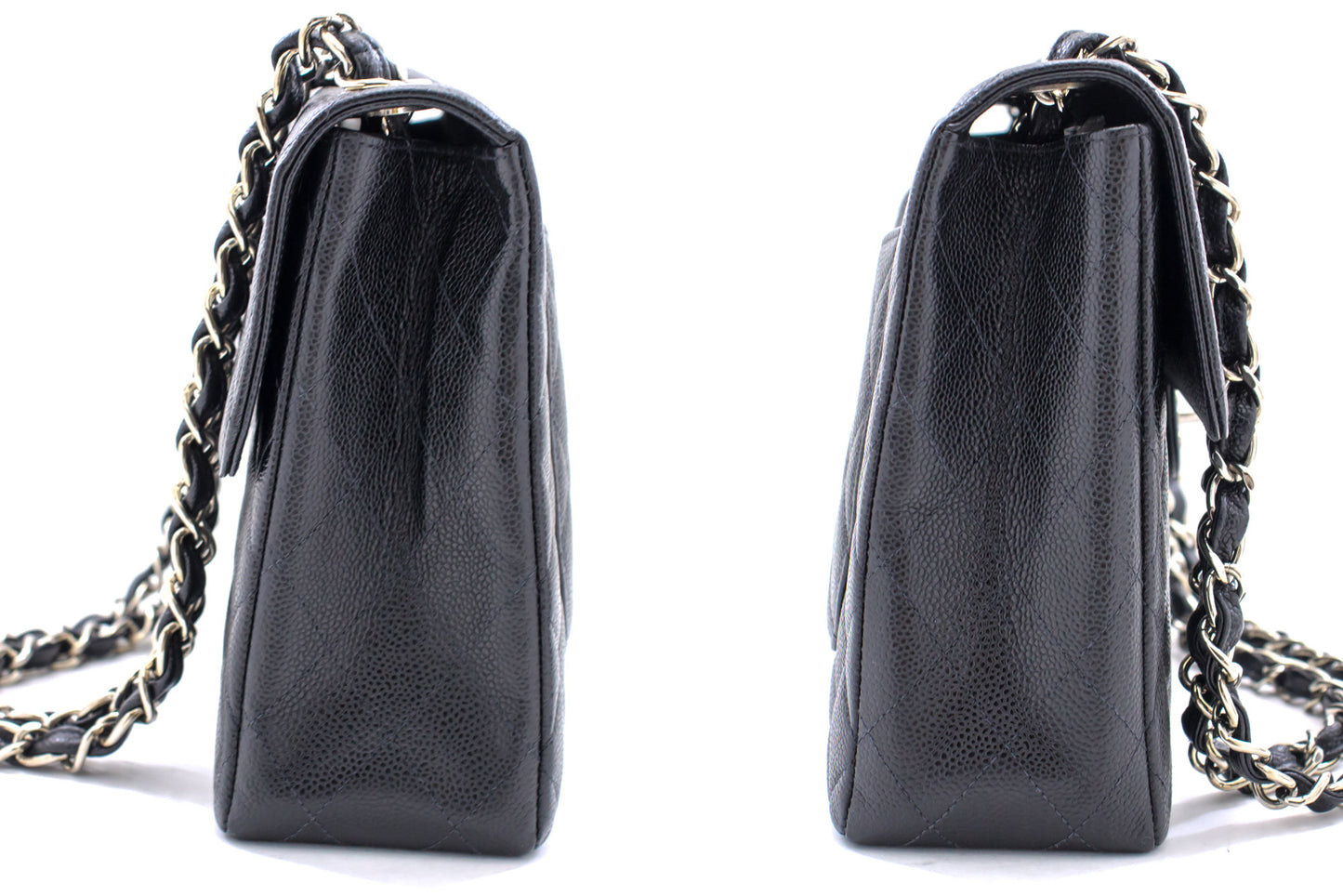 CHANEL Große Classic Handtasche mit Kettenriemen, Schultertasche, Klappe, Schwarz, Caviar-Leder g66 hannari-shop