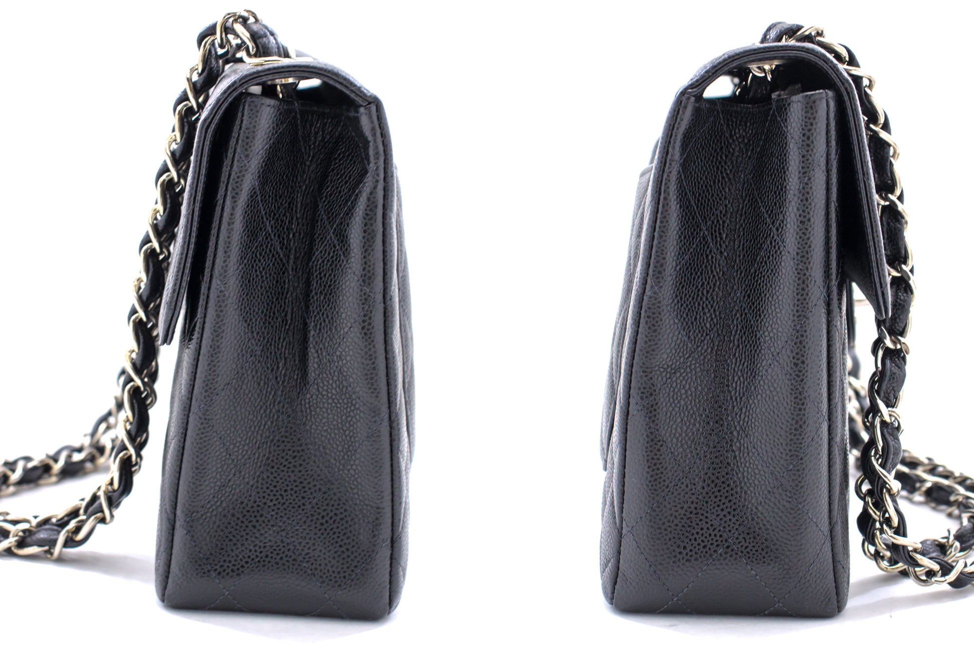 CHANEL Große Classic Handtasche mit Kettenriemen, Schultertasche, Klappe, Schwarz, Caviar-Leder g66 hannari-shop