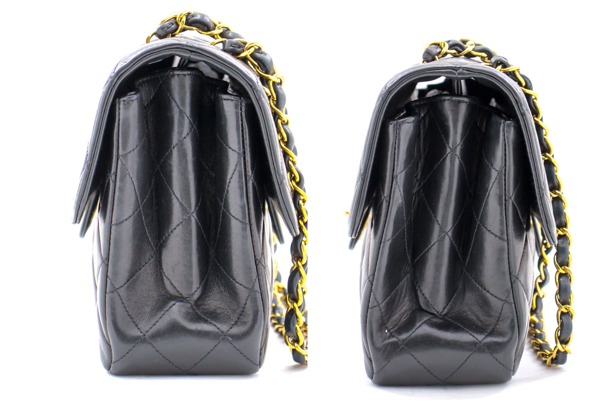 CHANEL Vintage Single Flap Chain Shoulder Bag Black Quilted Lamb L34 –  hannari-shop
