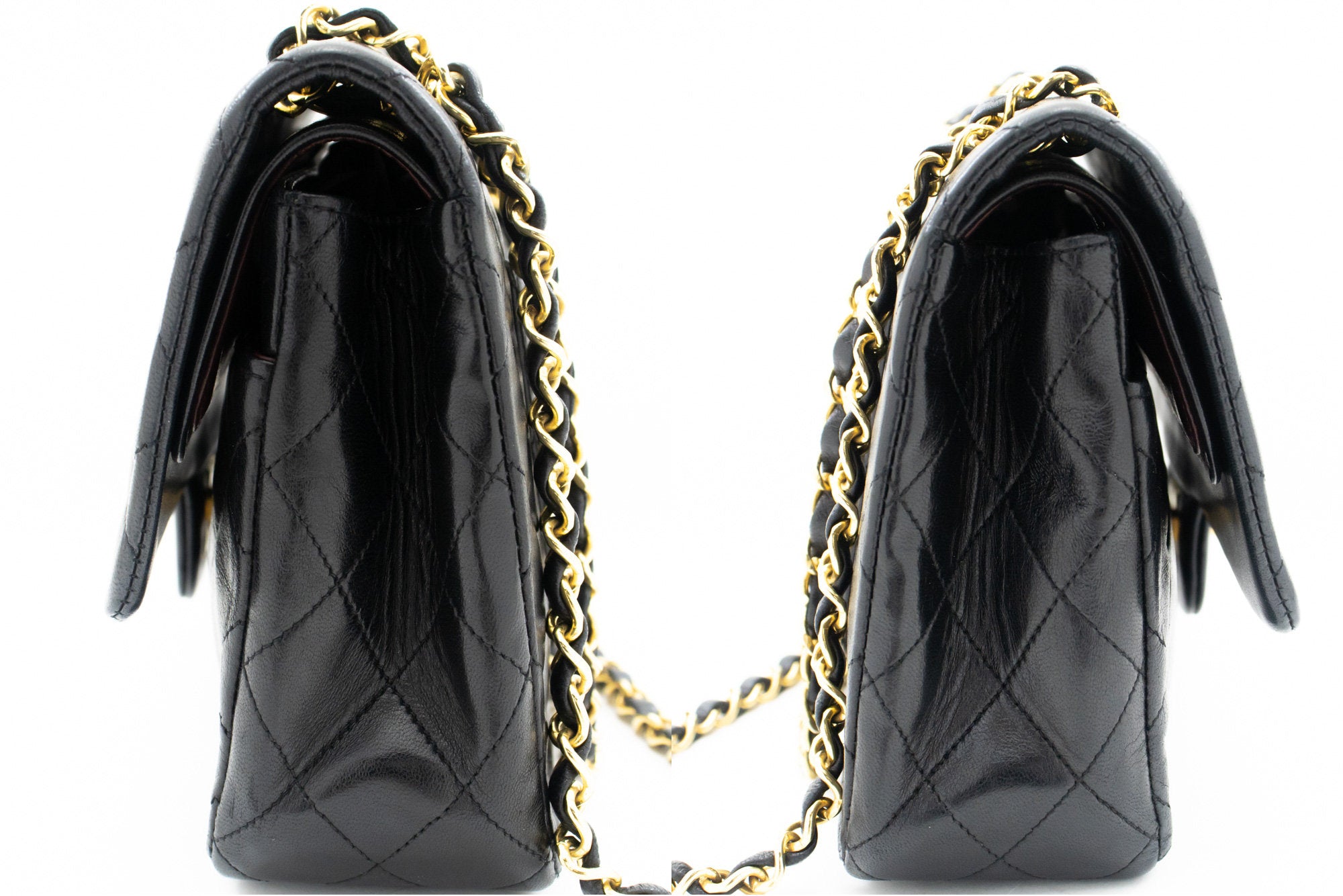 Chanel Classic Medium Double Flap Patent Leather Shoulder Bag Black