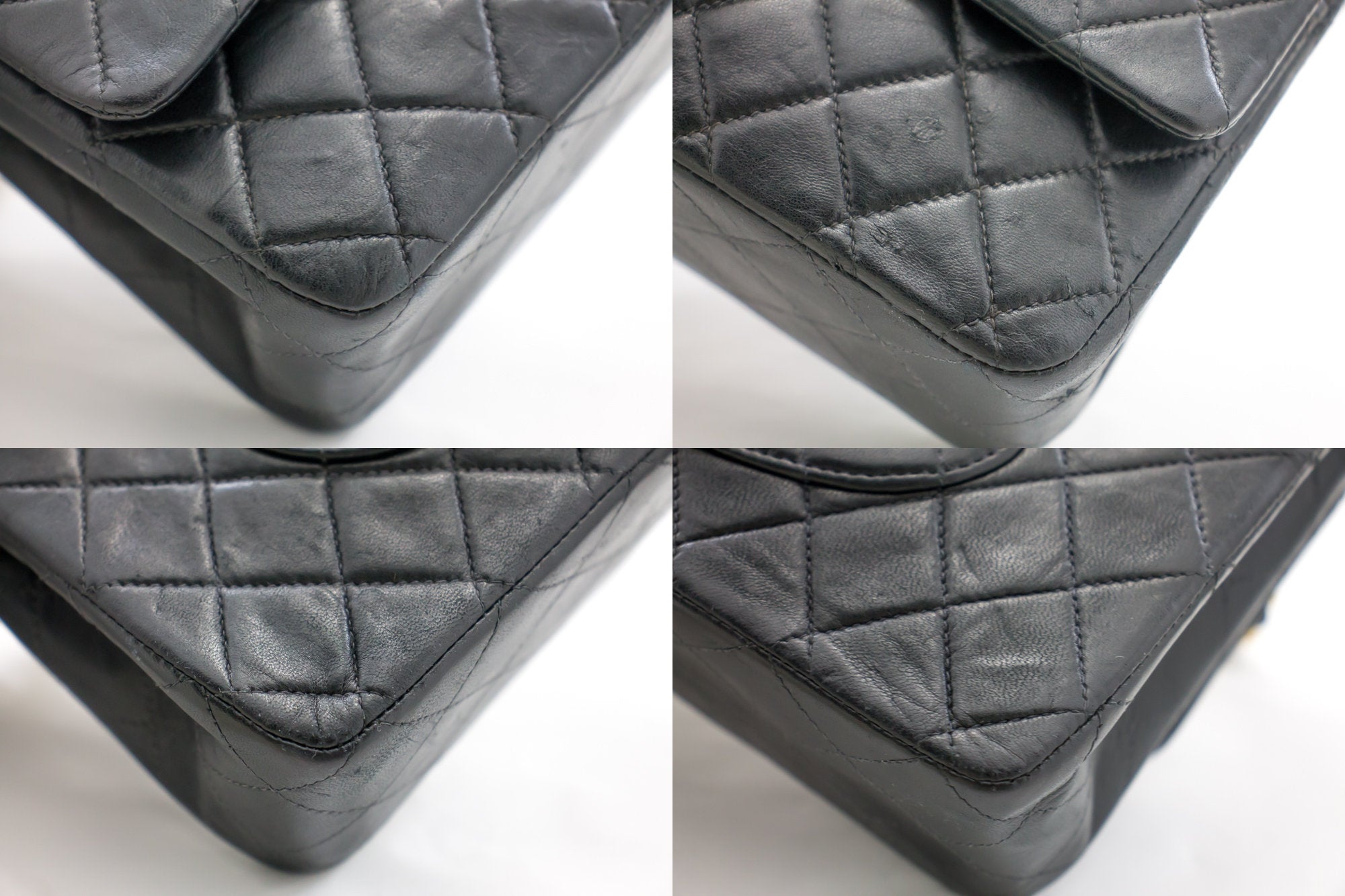 CHANEL V-Stitch Double Flap Medium Chain Shoulder Bag Black Lamb L01 –  hannari-shop