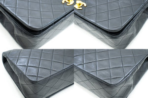 CHANEL Full Flap Chain Shoulder Bag Clutch Black Quilted Lambskin L97 hannari-shop