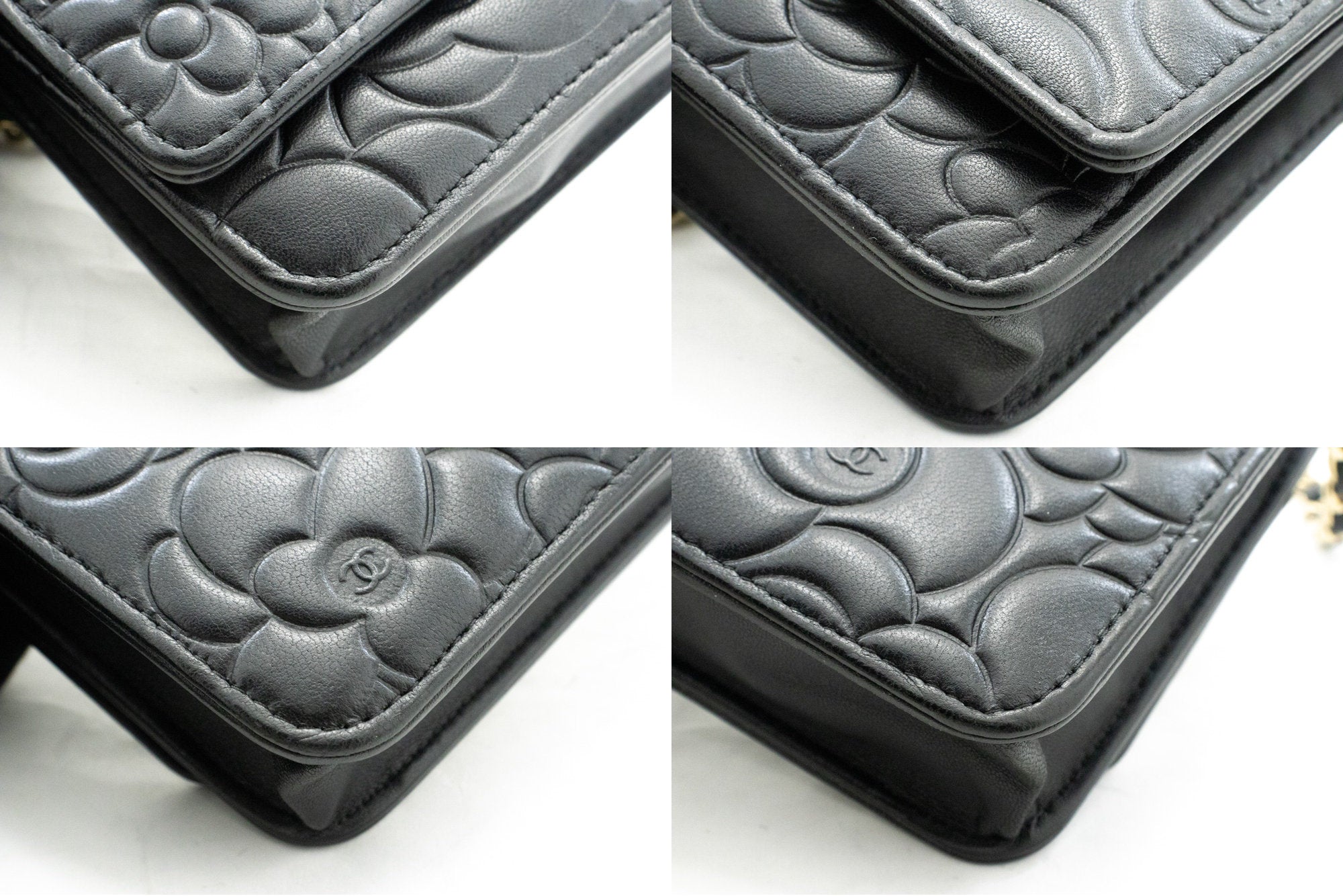 CHANEL Black Camellia Embossed Wallet A Sarkar WOC Kafada Bag k53