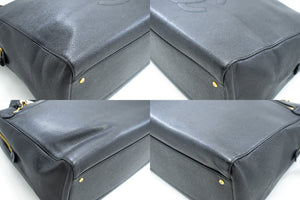 CHANEL Caviar Big Large Chain Shoulder Bag Black Leather Gold Zip d73 hannari-shop