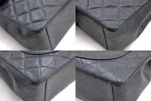 CHANEL Jumbo 13 "Maxi 2.55 Flap Chain Shoulder Bag Black Lambskin d68 hannari-shop