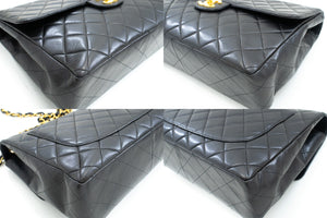 CHANEL Classic Large 11" Chain Shoulder Bag Flap Black Lambskin L95 hannari-shop