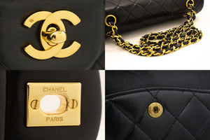 CHANEL Classic Double Flap 10" Chain Skuldertaske Sort Lammeskind k37 hannari-shop