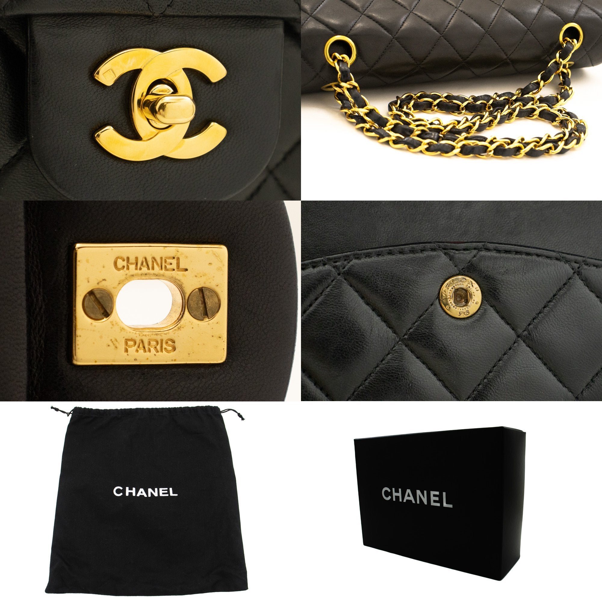 CHANEL Chain Shoulder Bag Clutch Black Quilted Flap Lambskin Purse k14 –  hannari-shop