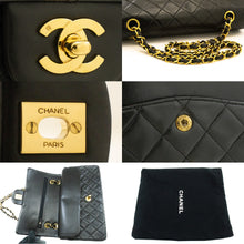 CHANEL Classic Double Flap 10" Chain Shoulder Bag Black Lambskin k74 hannari-shop