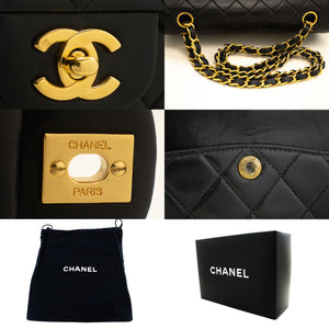 CHANEL Classic Double Flap 9" Chain Shoulder Bag Black Lambskin m67 hannari-shop