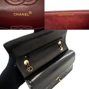 CHANEL Classic Double Flap 10 Chain Shoulder Bag Black Lambskin k17 –  hannari-shop