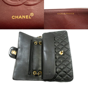 CHANEL Classic Double Flap 10" Chain Shoulder Bag Black Lambskin k39 hannari-shop