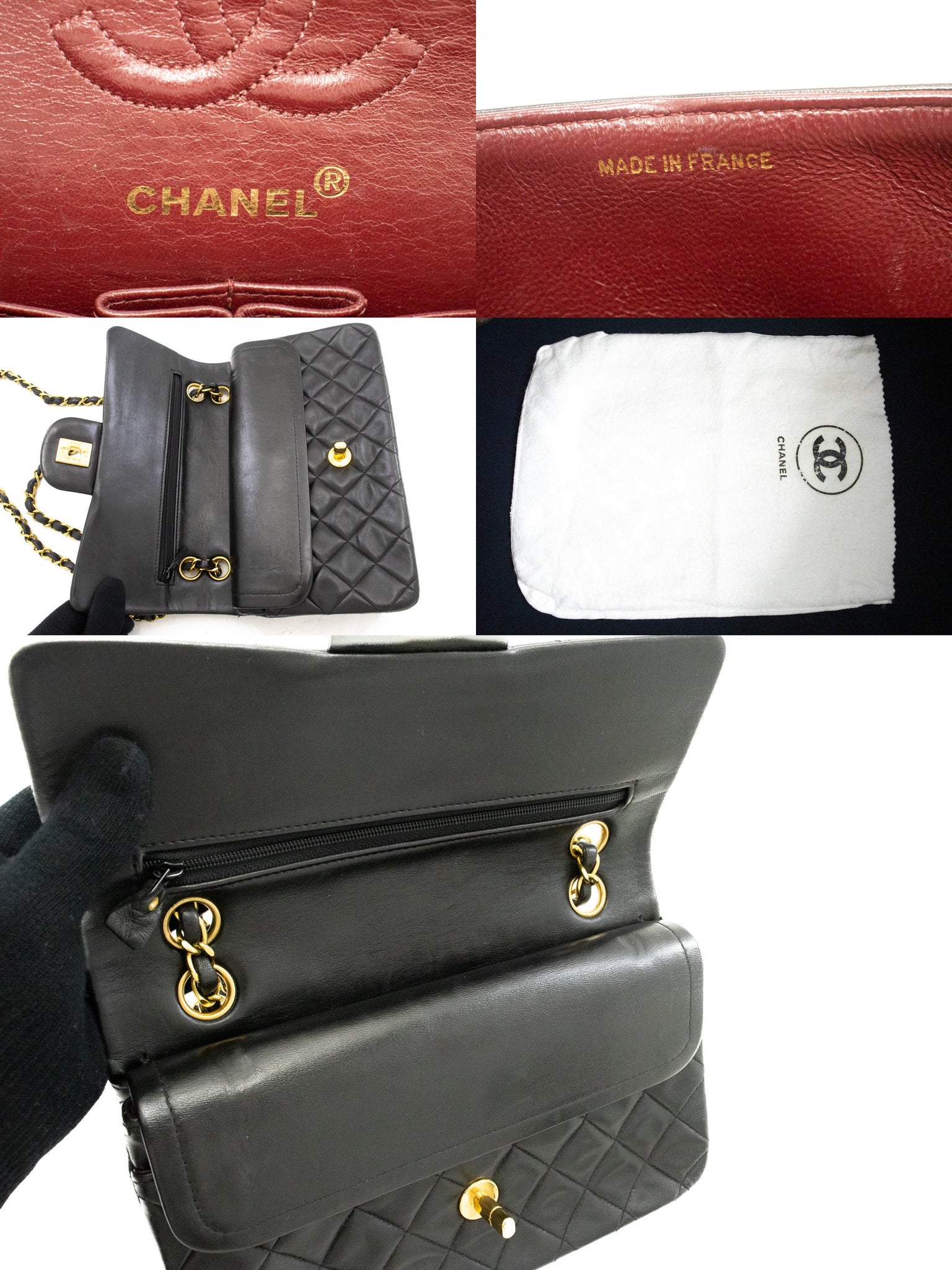 CHANEL Classic Double Flap 9 Chain Shoulder Bag Black Lambskin k42 –  hannari-shop