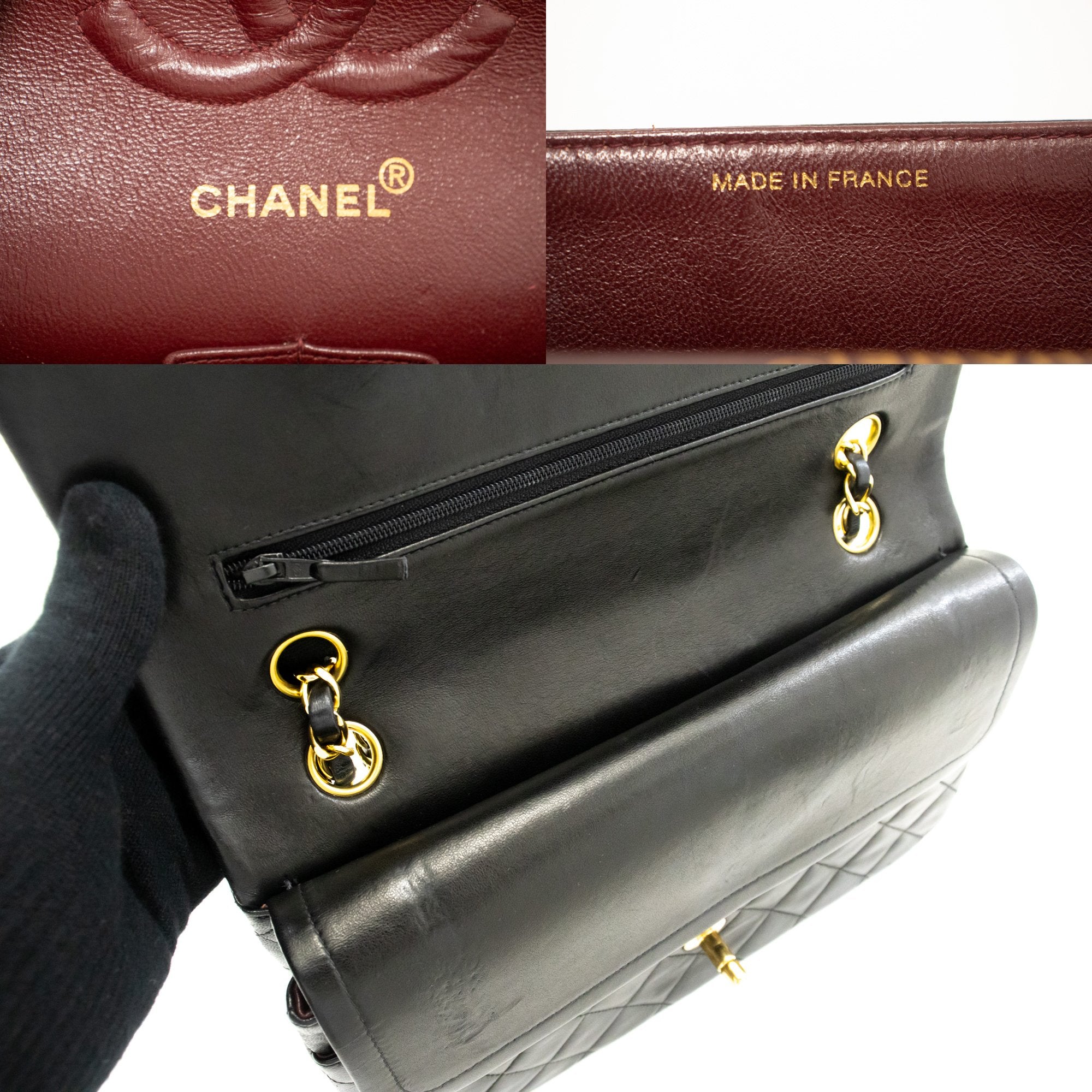CHANEL 2.55 Double Flap 10 Chain Shoulder Bag Black Lambskin h54 – hannari- shop