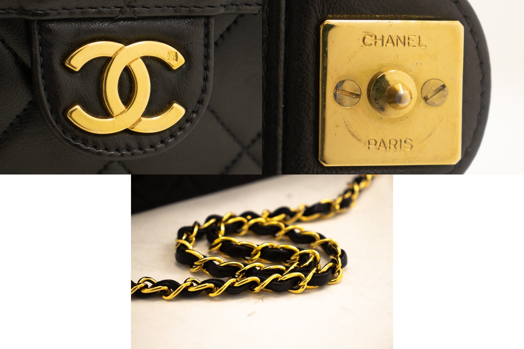 CHANEL Chain Shoulder Bag Clutch Black Quilted Flap Lambskin Purse k01 –  hannari-shop