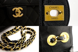 CHANEL Jumbo Caviar 11" Large Chain Shoulder Bag Flap Black Quilt e23 hannari-shop