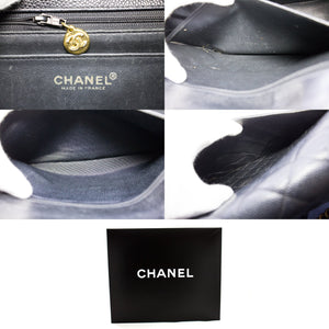 CHANEL Jumbo Caviar 11" Μεγάλη τσάντα ώμου με αλυσίδα Μαύρο πάπλωμα e23 hannari-shop