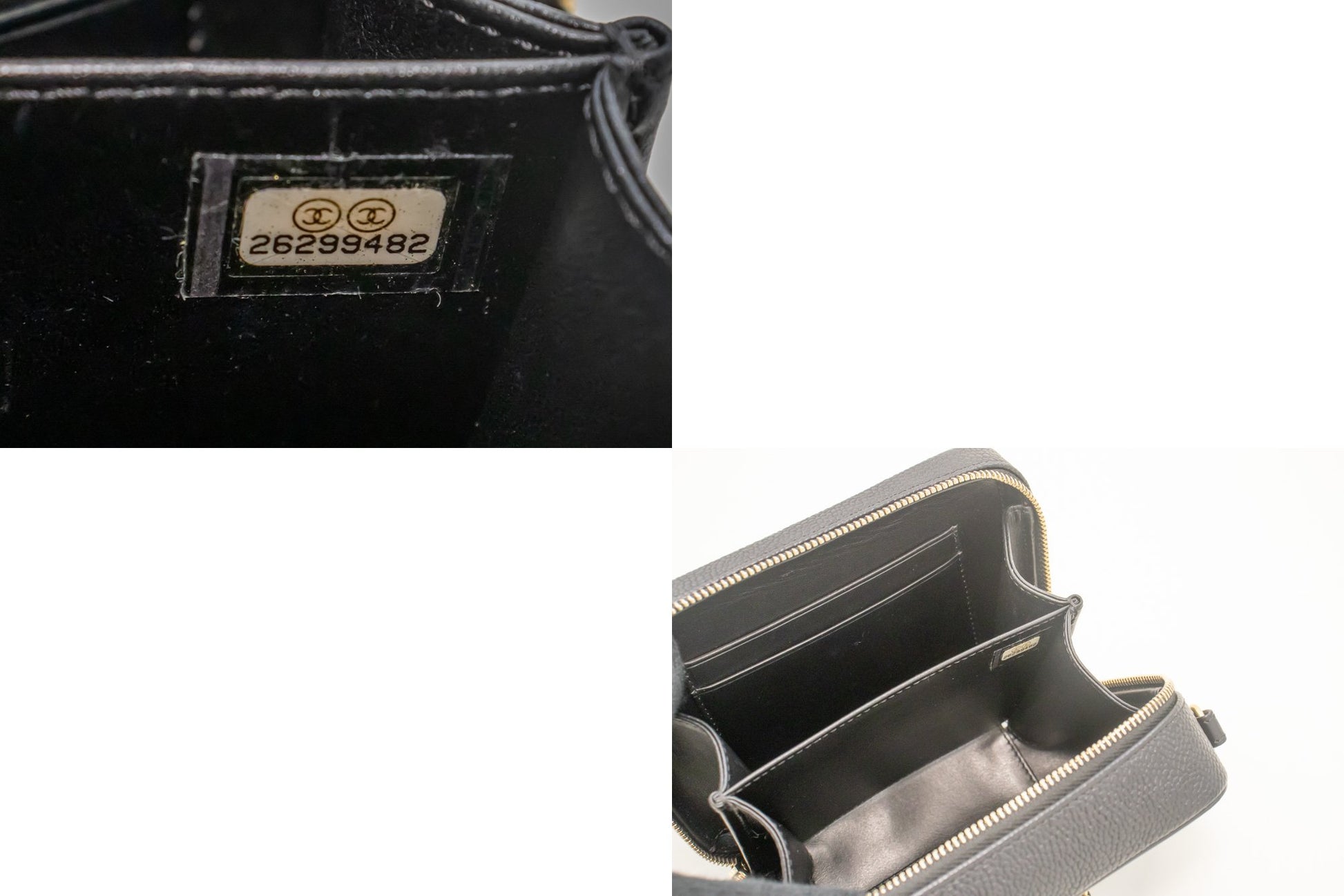 CHANEL Micro Caviar Gegranuleerd Kalfsleer Schoudertas met Ketting Zwart Rits L82 hannari-shop