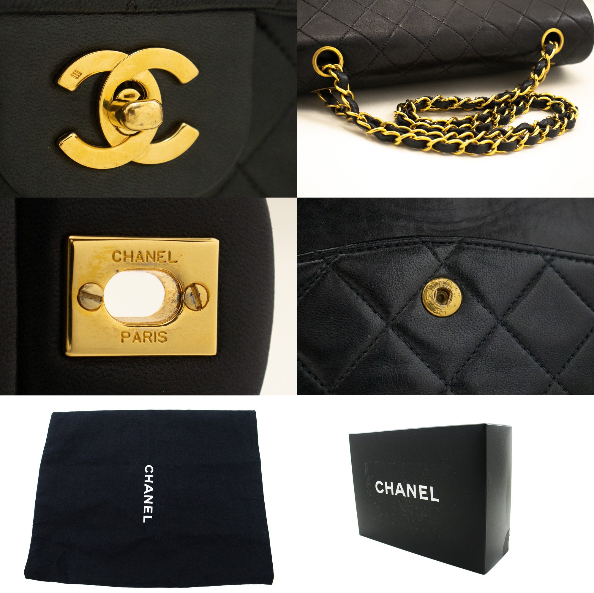 CHANEL Classic Double Flap 10 Chain Shoulder Bag Black Lambskin j27 –  hannari-shop