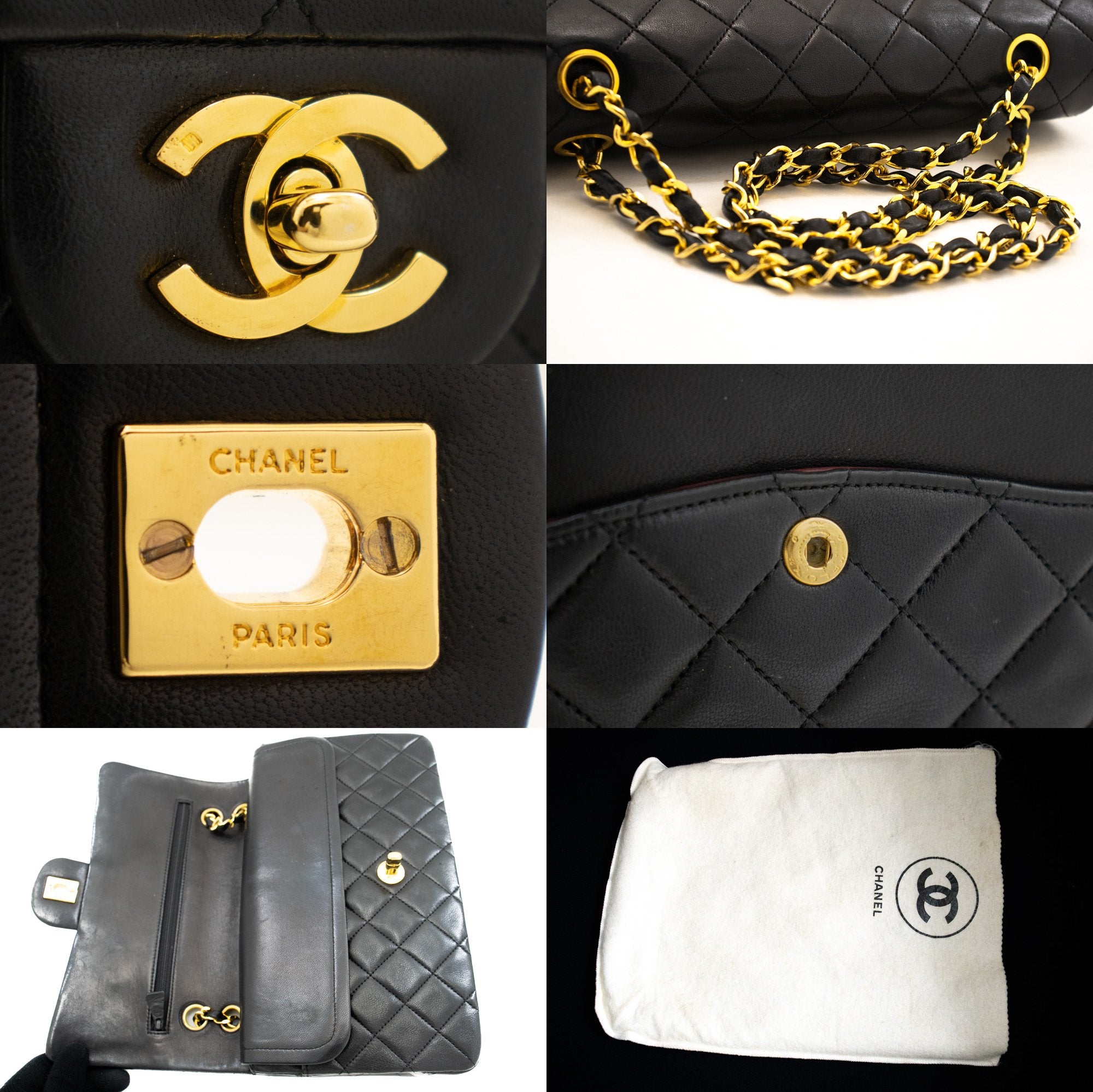 CHANEL Vintage Classic Chain Shoulder Bag Black Quilted Flap Lamb i93 –  hannari-shop