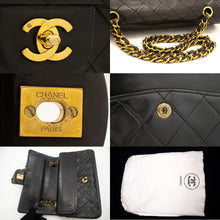 CHANEL Classic Double Flap 10" Chain Shoulder Bag Black Lambskin k87 hannari-shop