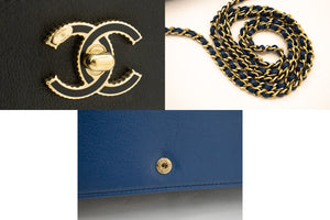 CHANEL Black Blue Wallet On Chain WOC Skuldertaske Crossbody Gold L05 hannari-shop