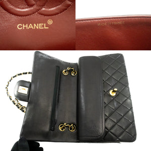 CHANEL Classic Double Flap 10" Chain Skuldertaske Sort Lammeskind k46 hannari-shop