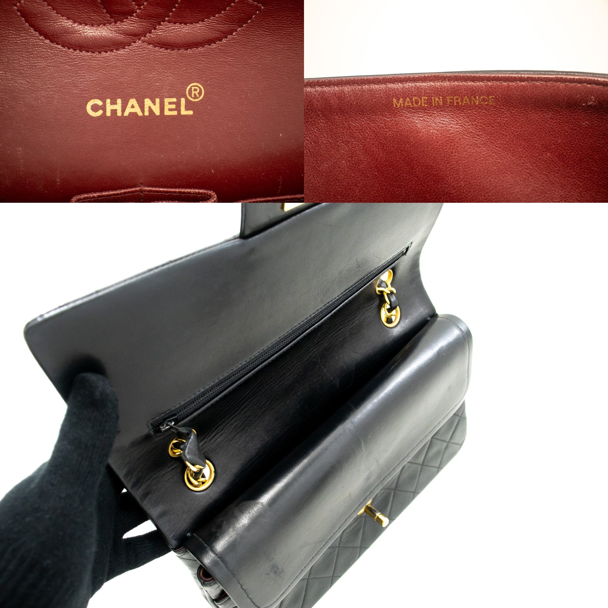 Chanel Classic Double Flap 10 Chain Shoulder Bag Black Lambskin L09