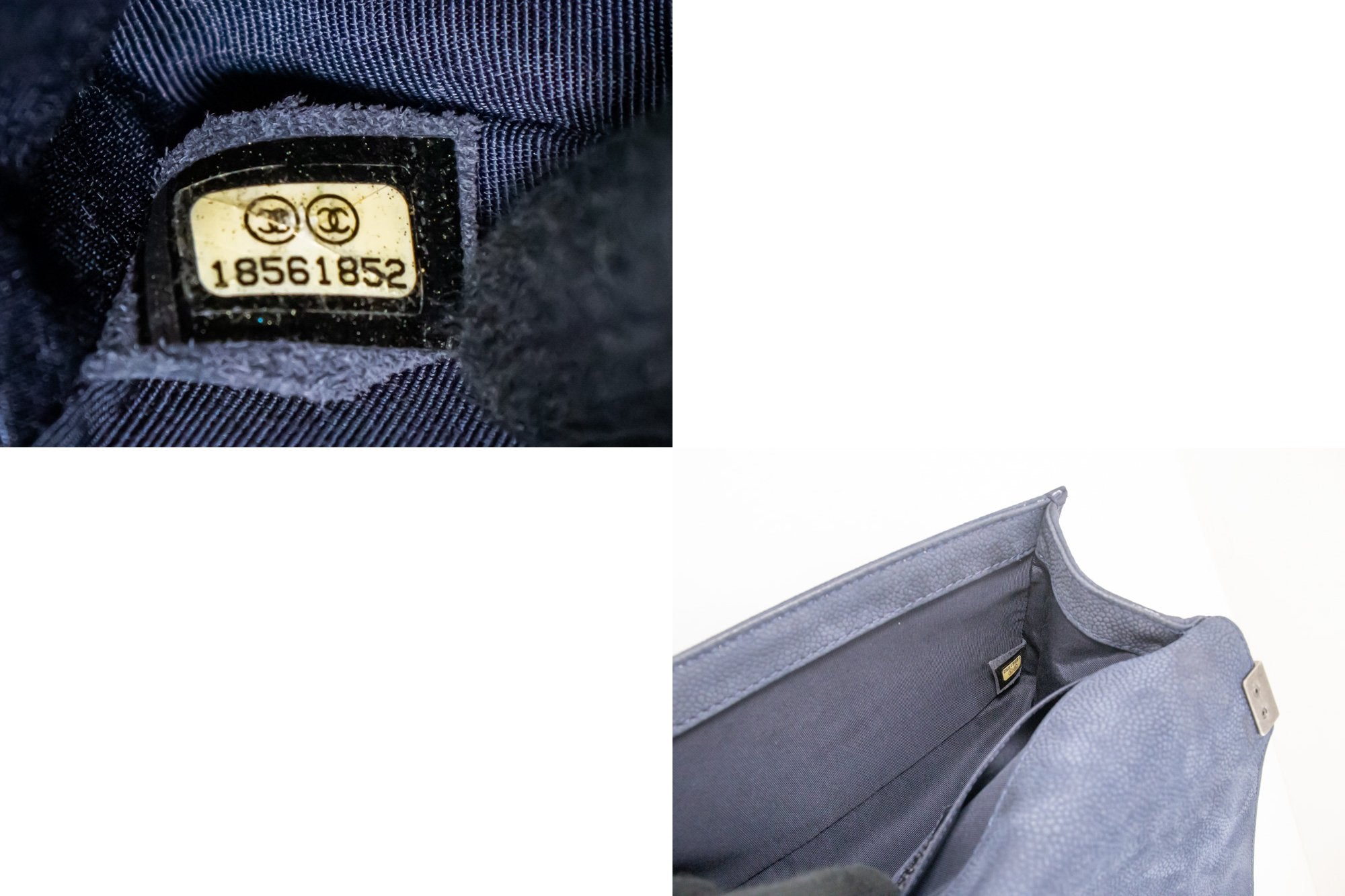 CHANEL Boy Chain Shoulder Bag Navy Quilted Flap Caviar Grained L15 –  hannari-shop