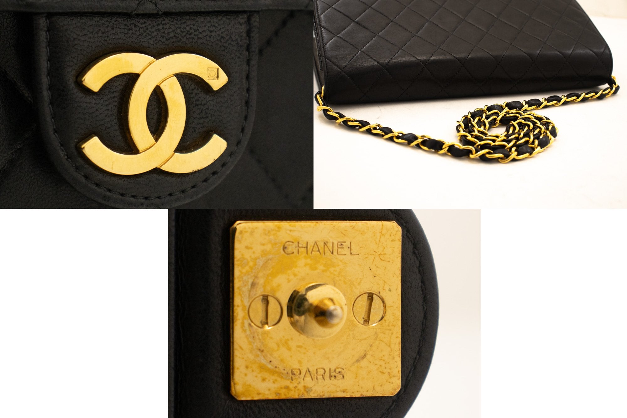 Chanel Chain Shoulder Bag Clutch Black Quilted Flap Lambskin Purse L27