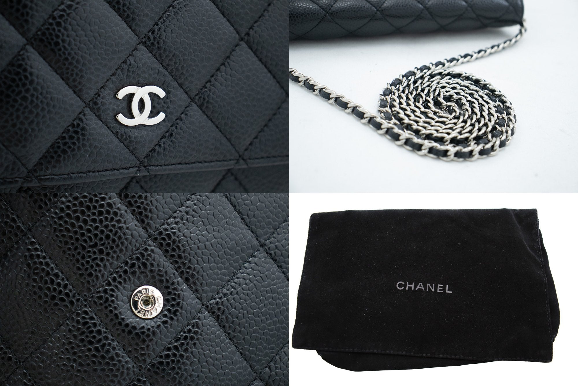 CHANEL Caviar Wallet On Chain WOC Black Shoulder Bag Crossbody j72