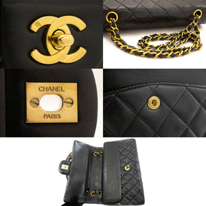CHANEL Classic Double Flap 10" Chain Skuldertaske Sort Lammeskind k77 hannari-shop