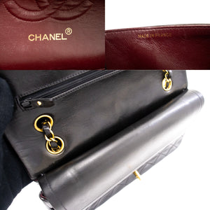 CHANEL Classic Double Flap 10" Chain Skuldertaske Sort Lammeskind k77 hannari-shop