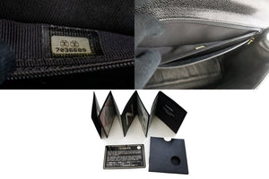 CHANEL Caviar Handbag Top Handle Bag Kelly Black Flap Leather Gold L94 hannari-shop