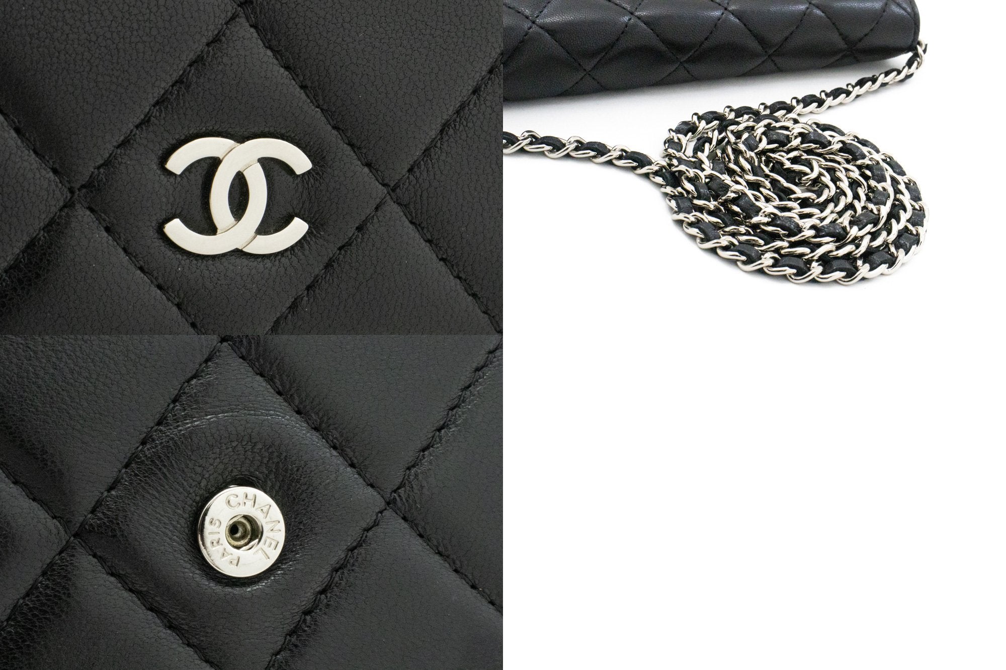 Chanel Quilted Classic Wallet on Chain WOC Black Lambskin Silver Hardw –  Coco Approved Studio