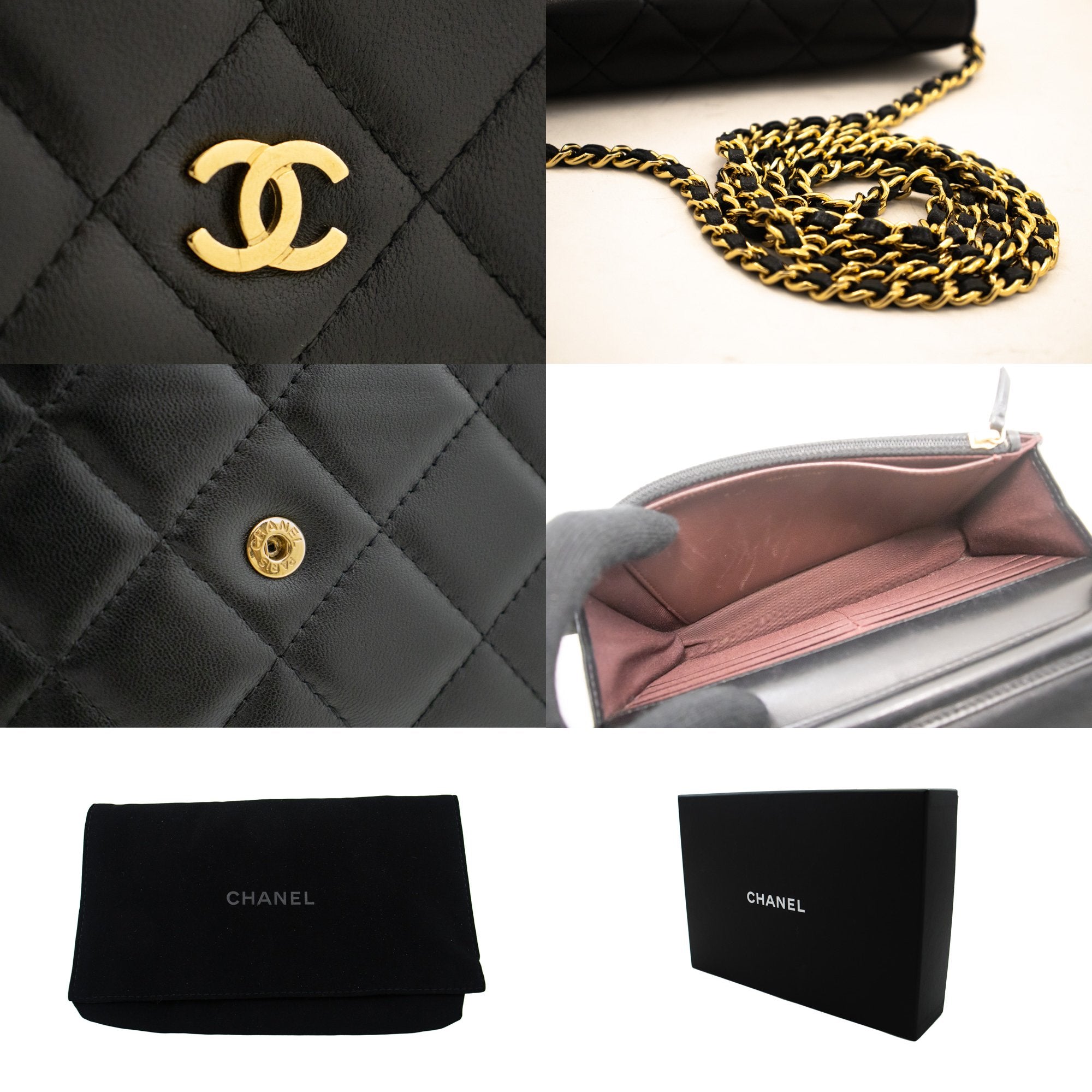 CHANEL Lambskin Quilted Chanel 19 Wallet On Chain WOC Black 531282