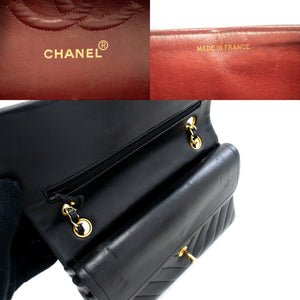 Τσάντα ώμου με αλυσίδα CHANEL Classic Double Flap V-Stitch Chain Shoulder Black Lamb L88 hannari-shop