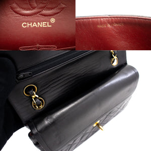 CHANEL Classic Double Flap 9" Chain Shoulder Bag Black Lambskin k80 hannari-shop