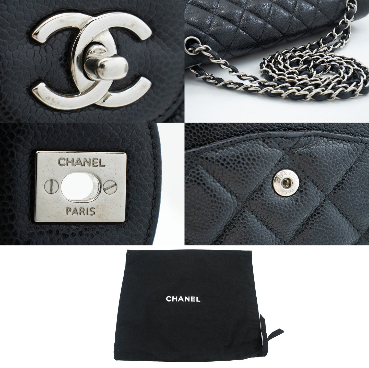 CHANEL Schultertasche Large Chain aus genarbtem Kalbsleder mit W-Flap SV Classic L06 hannari-shop