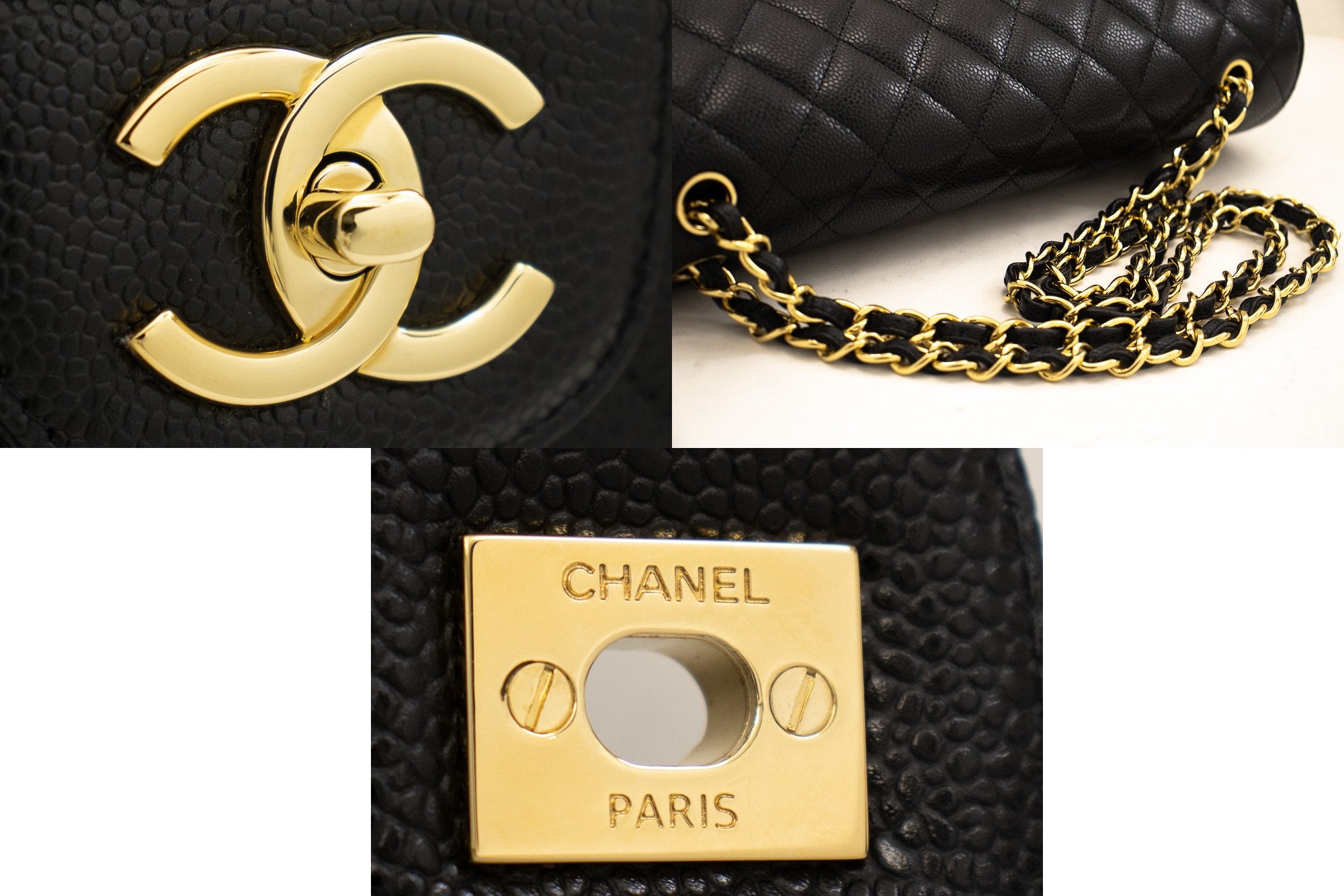 Chanel Maxi Classic Handbag Grained Calfskin Double Flap Chain Shoulder Bag J17