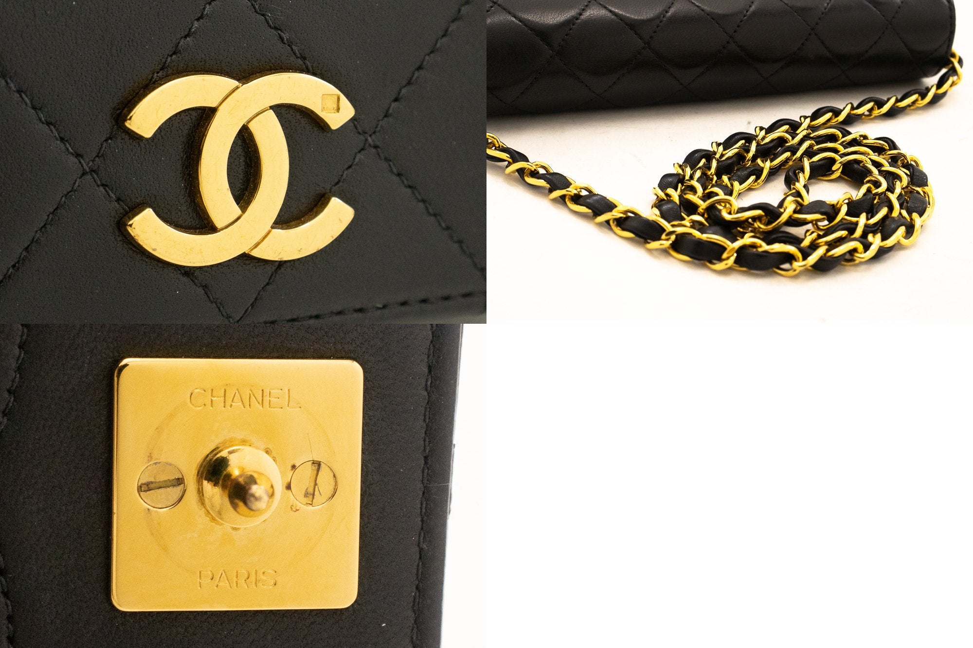 CHANEL Full Flap Chain Shoulder Bag Clutch Black Quilted Lambskin j16 –  hannari-shop